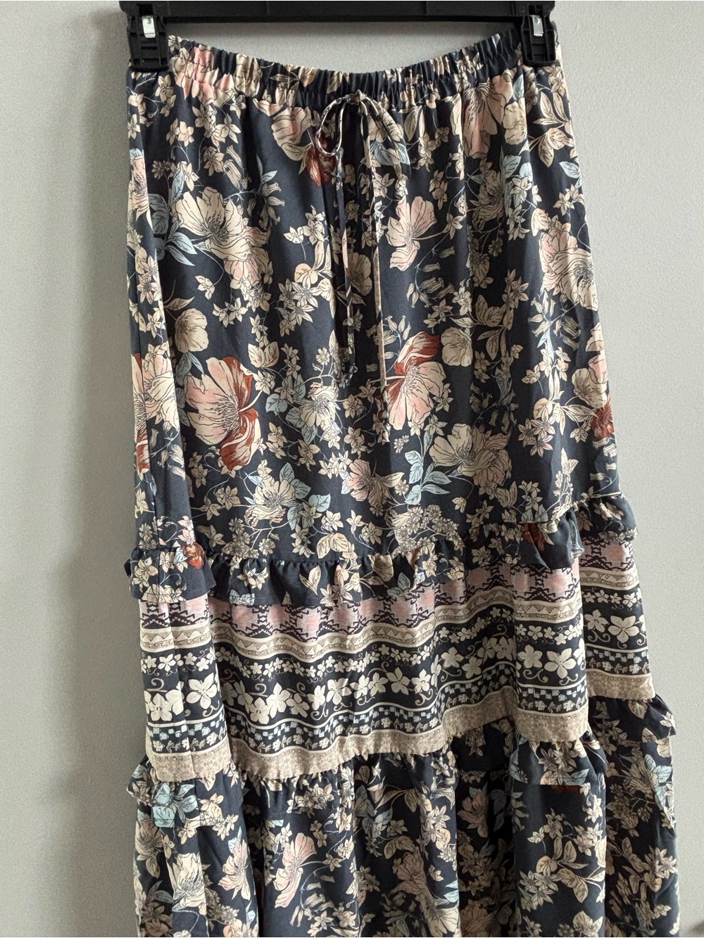 Sienna Sky LARGE Navy Floral Tiered Maxi Skirt Boho Cottagecore Prairie - Picture 2 of 9